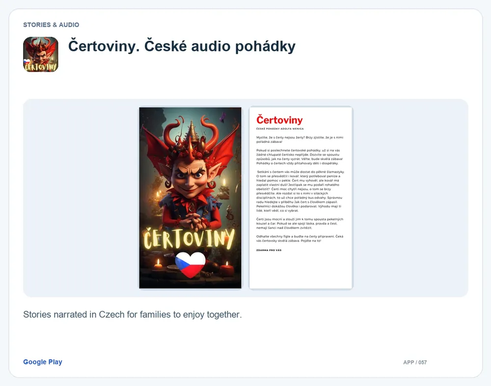 Čertoviny. České audio pohádky: Stories narrated in Czech for families to enjoy together.
