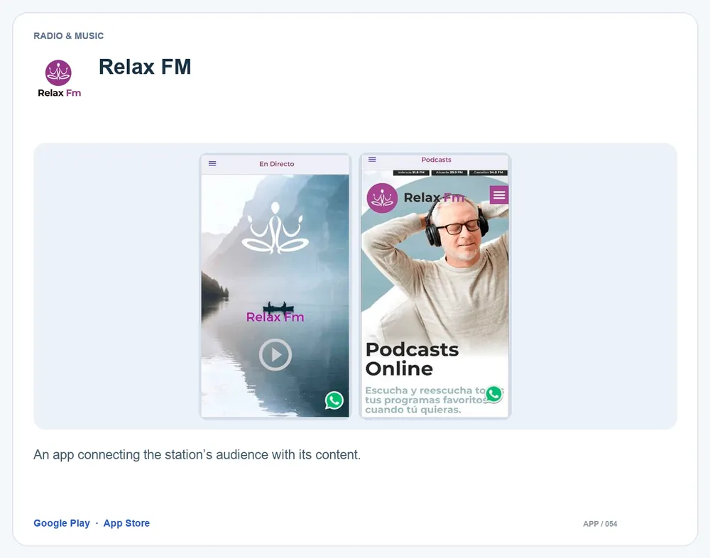 Relax FM: An app connecting the station’s audience with its content.